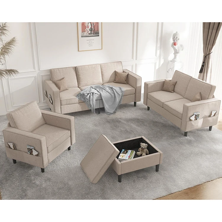 Modern Living Room Furniture Cloud Velvet Sectional Sofa Couch Set With Solid Wooden Legs
