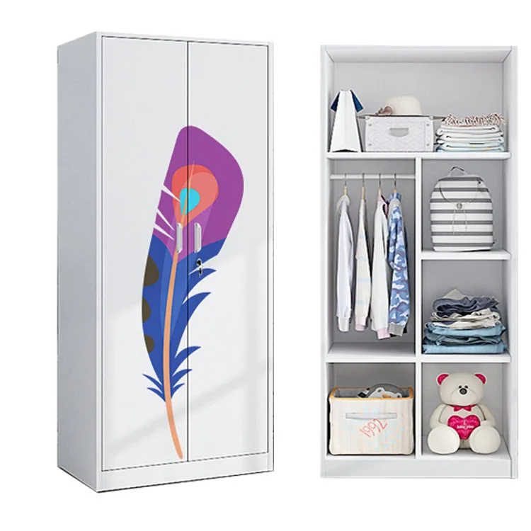 2 Door PANEL Locker Steel Metal Wardrobe Clothes Cabinet iron bedroom furniture