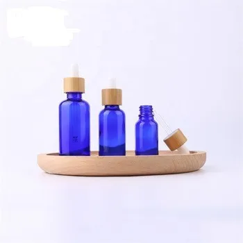 50ml bamboo dropper essential oil blue bottle for hair oil with bamboo cap