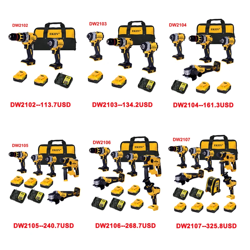 5pcs Power Tools Kits multifunction cordless power tools set 5 in 1angle grinder hammer wrench drill combo kit for wholesaler