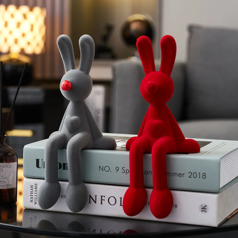 Home Decor Aesthetic Rabbit Figurine New Classical Style Interior Bookcase Ornament Lovely Animal Miniature Crafts Desktop Decor