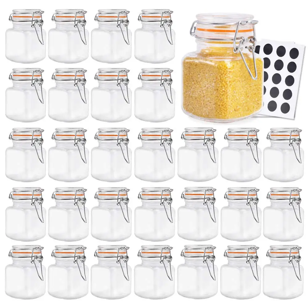 4OZ 100ml Square Kitchen Storage Clear cookie Spice clip top glass Jar set with Glass Lid