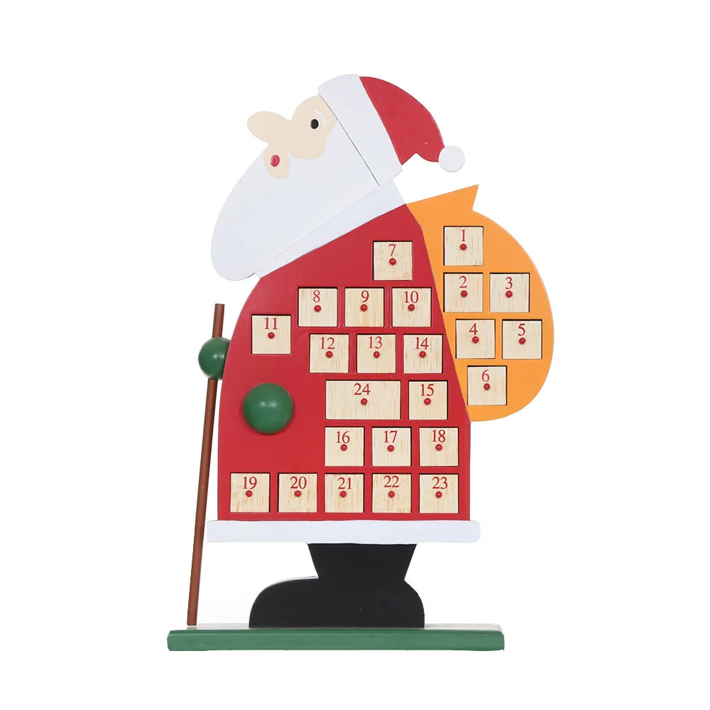 2024 New Wooden Christmas Advent Calendar Santa Clause Shape 23 Days Countdown Christmas Gifts Tabletop Decor