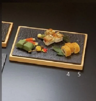 Japanese food stone pattern plate for restaurants and hotel looking for distributor wooden square plate