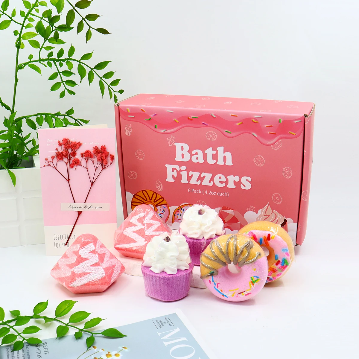 Shiyan Wholesale Custom Pink cake donut diamond Bath Fizzers set rich bubble Handmade bath bombs for girlfriend bubble gift box