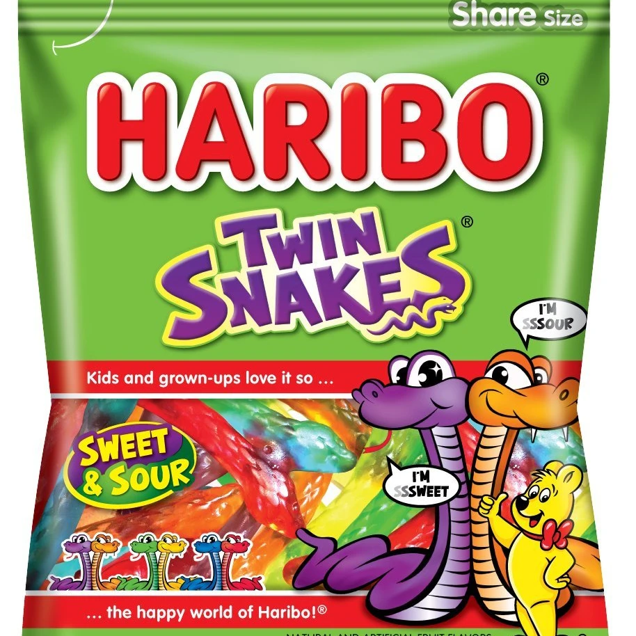 Haribo of America Twin Snakes Gummi Candy Assorted Sweet and Sour Candy Flavors 5 Ounce (Pack of 12) American Candy Supplier
