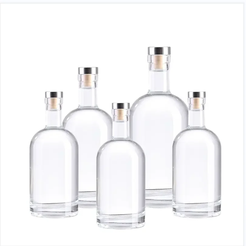 Custom clear round shape 375ml 500ml 750ml flint glass wine vodka  bottle  suppliers botella de vidrio