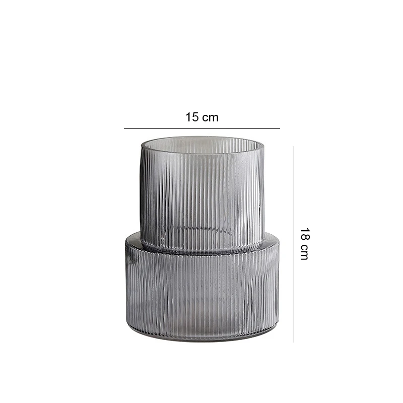 High Quality Nordic Vertical Stripe Clear Grey Glass Vase Tabletop Decoration