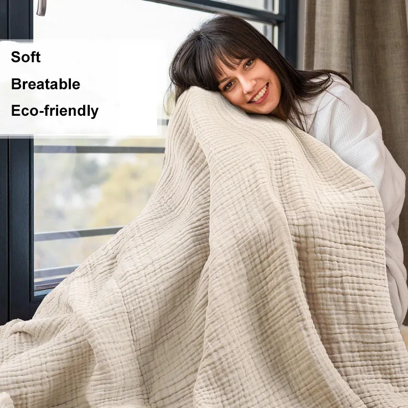 6 Layers Chunky Luxury 100% Cotton Gauze Throw Blanket Customized Size Soft Cotton Gauze Throws Blanket