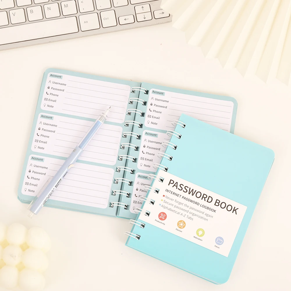 IMODA Stationery Blue A6 Password Book Hard Cover Spiral Notebook Pocket Password Keeper for Students School Office Supplies