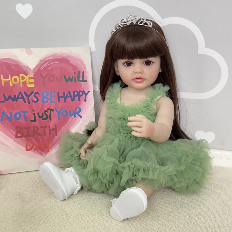 NPK 22inch Soft Silicone Vinyl Reborn Toddler Stand Girl Doll Betty 3D Skin Visible Veins Wig Hair Gifts for Children