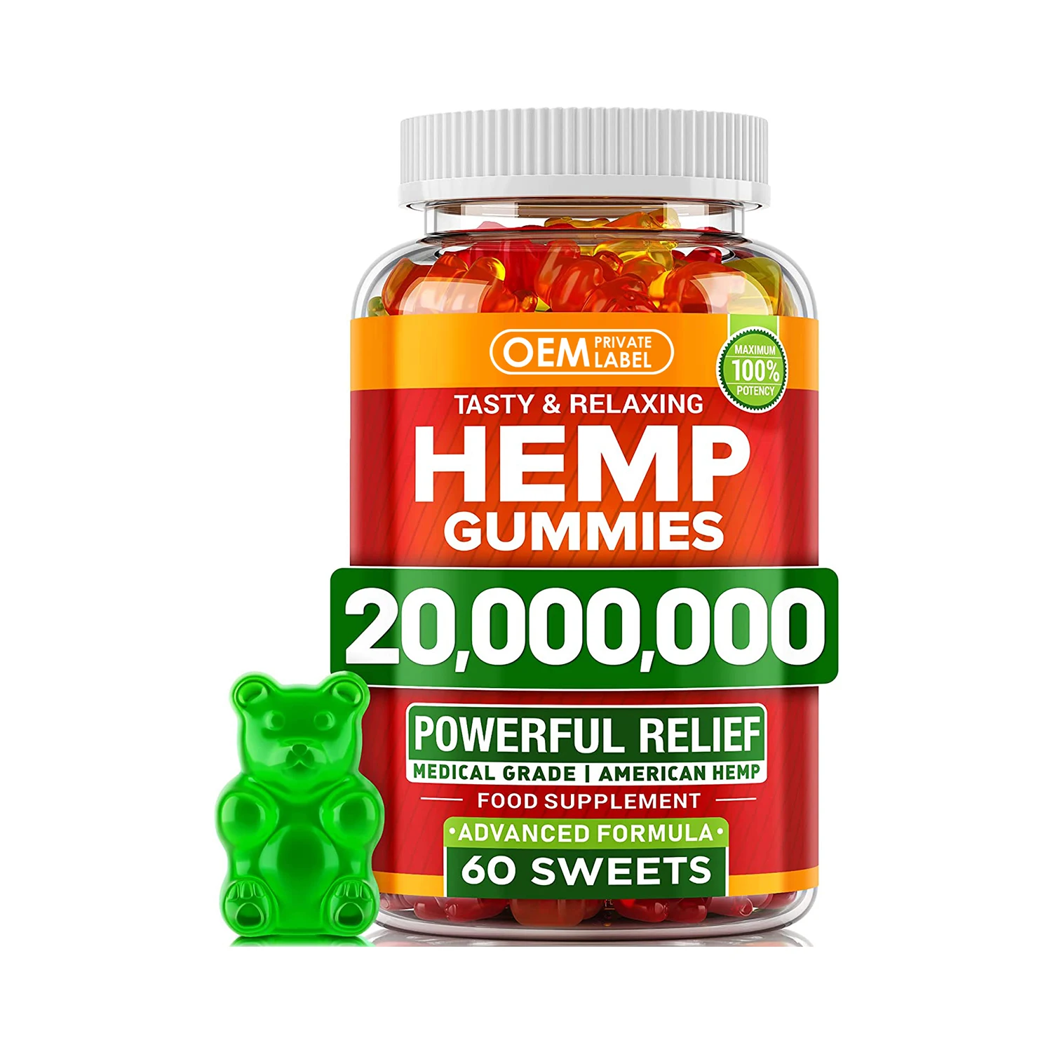 Private label Hemp Gummies Satisfying Supplement Good Mood Boost Happy Inflammation Calm with Pain Gummies