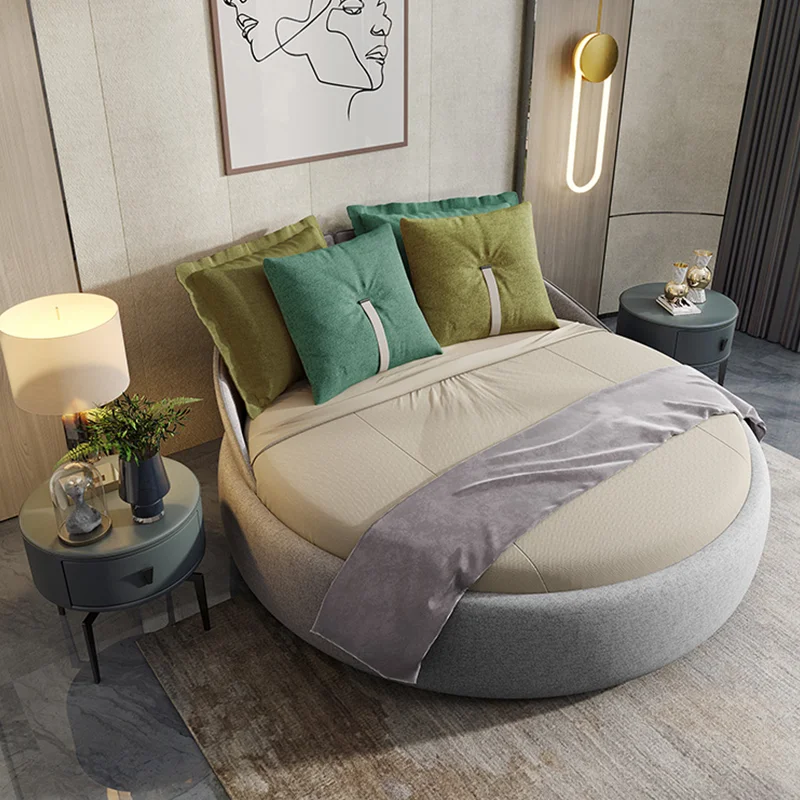 Современная простая круглая кровать легкая Роскошная тканевая двухспальная