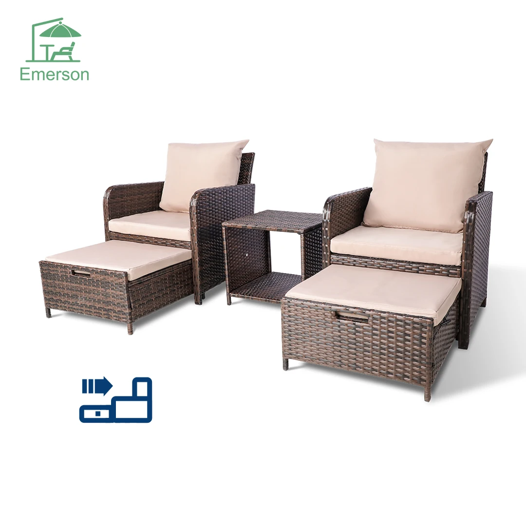 Wicker Rattan 5 Pieces Patio Conversation Sets Patio Lounge Chairs Patio Furniture Set Outdoor Garden Furniture set