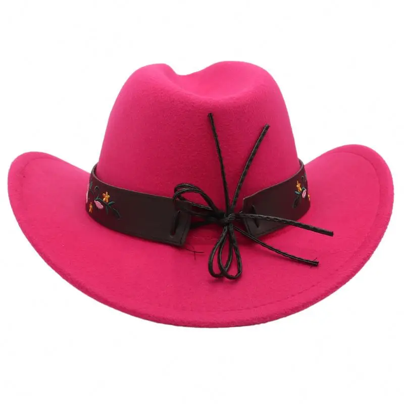 Dingkou Stetson Cowboys Hats Solid Color Wool Felt Outdoor Hat for Men Women with Band