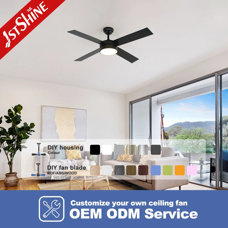 1stshine 52 inch black ceiling fan MDF blade fan light modern led ceiling fan with dc motor