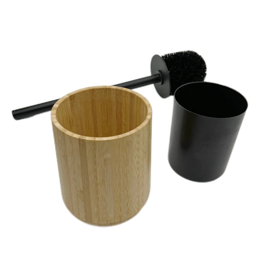 Bamboo Toilet Bowl Brush and Holder Set Round