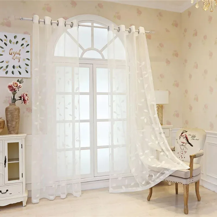 UV-Cut jacquard textured living knit soft print polyester organza white voile luxury sheer fabric curtain