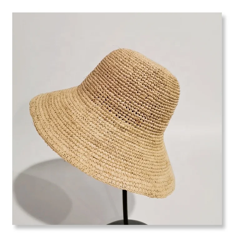 Factory Wholesale Summer Fashion Raffia Crochet Straw Hat wide Brim Beach Sun Hat Lady Fashion Hat with Plain Style