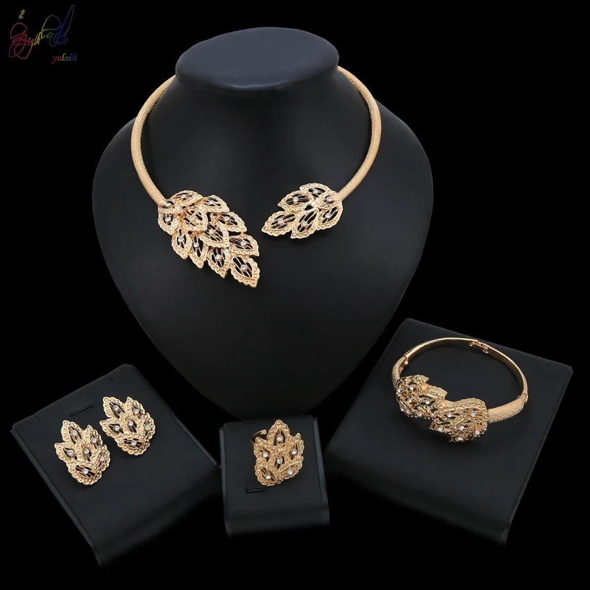 dubai 18k gold jewelry fashion women dubai gold jewelry set / wedding jewellery designs