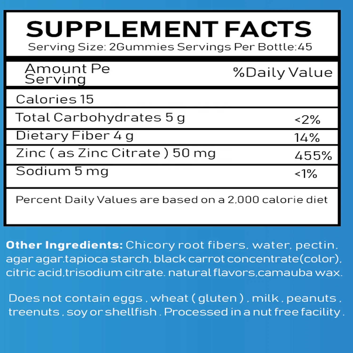 OEM/ODM Sugar Free Zinc Gummies 50mg Great Tasting Natural Flavor Vitamin Supplement Healthy Skin and Immune Support for Adults