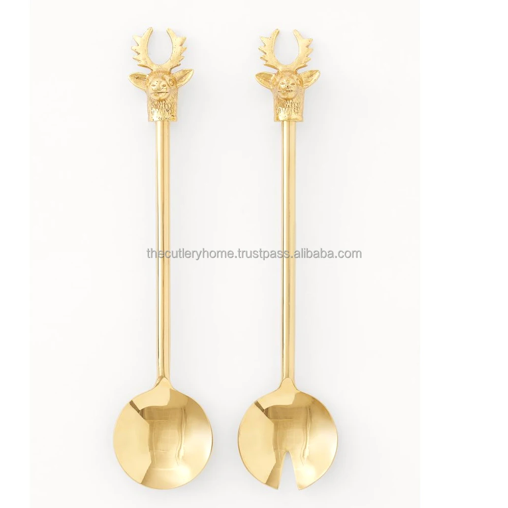 Gold polished Long Handmade Brass Middle Twisted Handle Inexpensive Bar Spoon Design high quality Bar Spoon