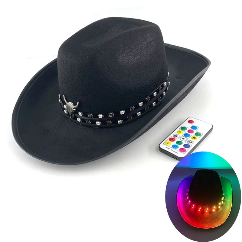Halloween Carnival Party Led Flashing Straw Cowboy Hats Colorful Light Up Cowboy Hat Bulk
