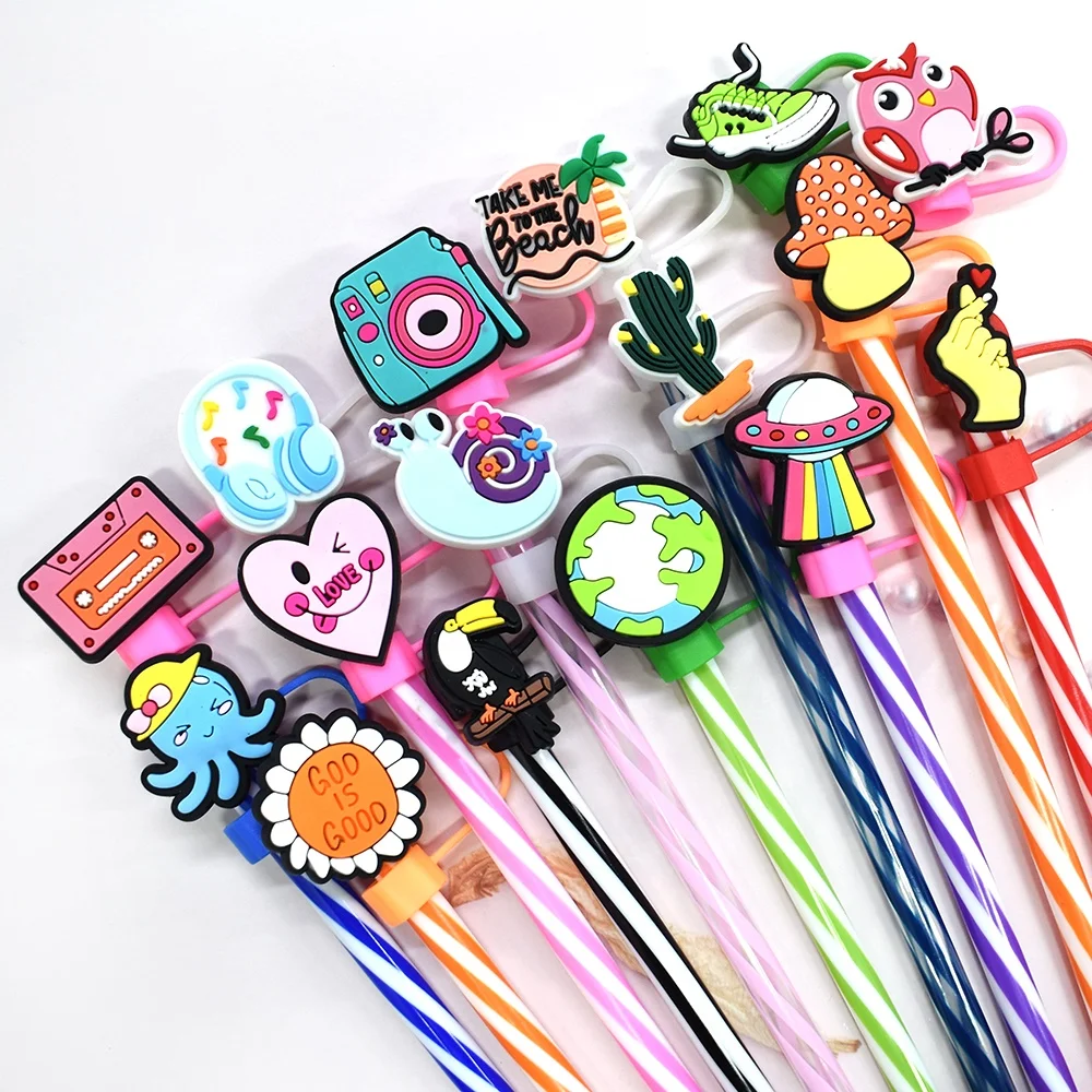 10mm Pvc Reusable Splash Proof Drinking Cute Colorful Cacti Straw Charms For Tumblers Wholesale Cute Animal Straw Topper