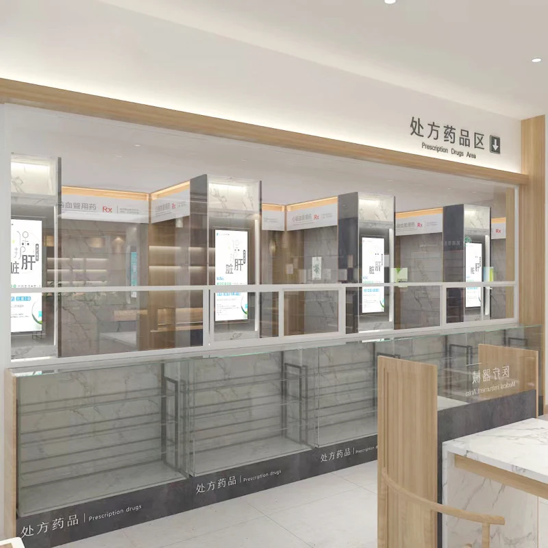New Chinese Style Pharmacy Pharmacy Interior Decoration Design Customized Modern Cash Register Display Rack Furniture Matching
