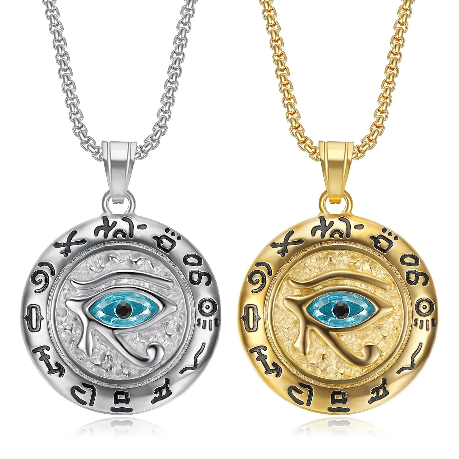 Ancient Egyptian 18K Gold Plated Silver Stainless Steel The Eye Of Horus Jewelry Necklace Medallion Charm Pendant