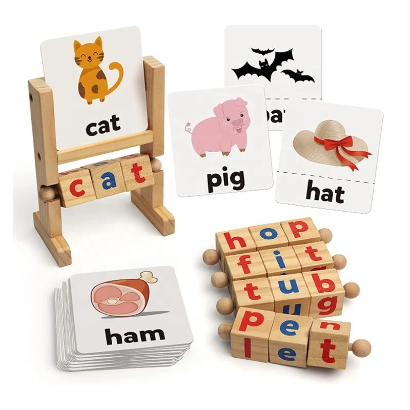 Montessori Spinning Alphabet Learning Toy Wooden Letter Blocks Manipulative Alphabet Blocks Turning Rotating Letter Puzzle
