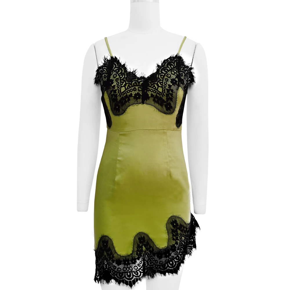 Модный дизайн сексуальные зеленые шелковые кружевные платья элегантные женские