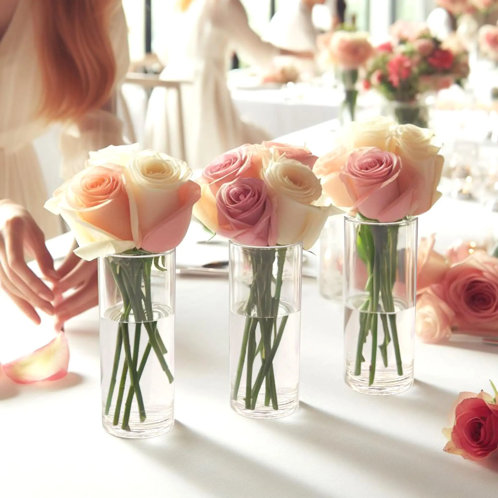 Custom Wholesale Cylinder Clear Decorative Wedding Birthday Party Home Office Artistic Acrylic Decorative Flower Vase