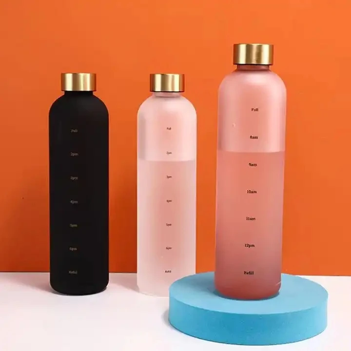 Hot sale 1000 ml frosted glass water bottle with portable lid