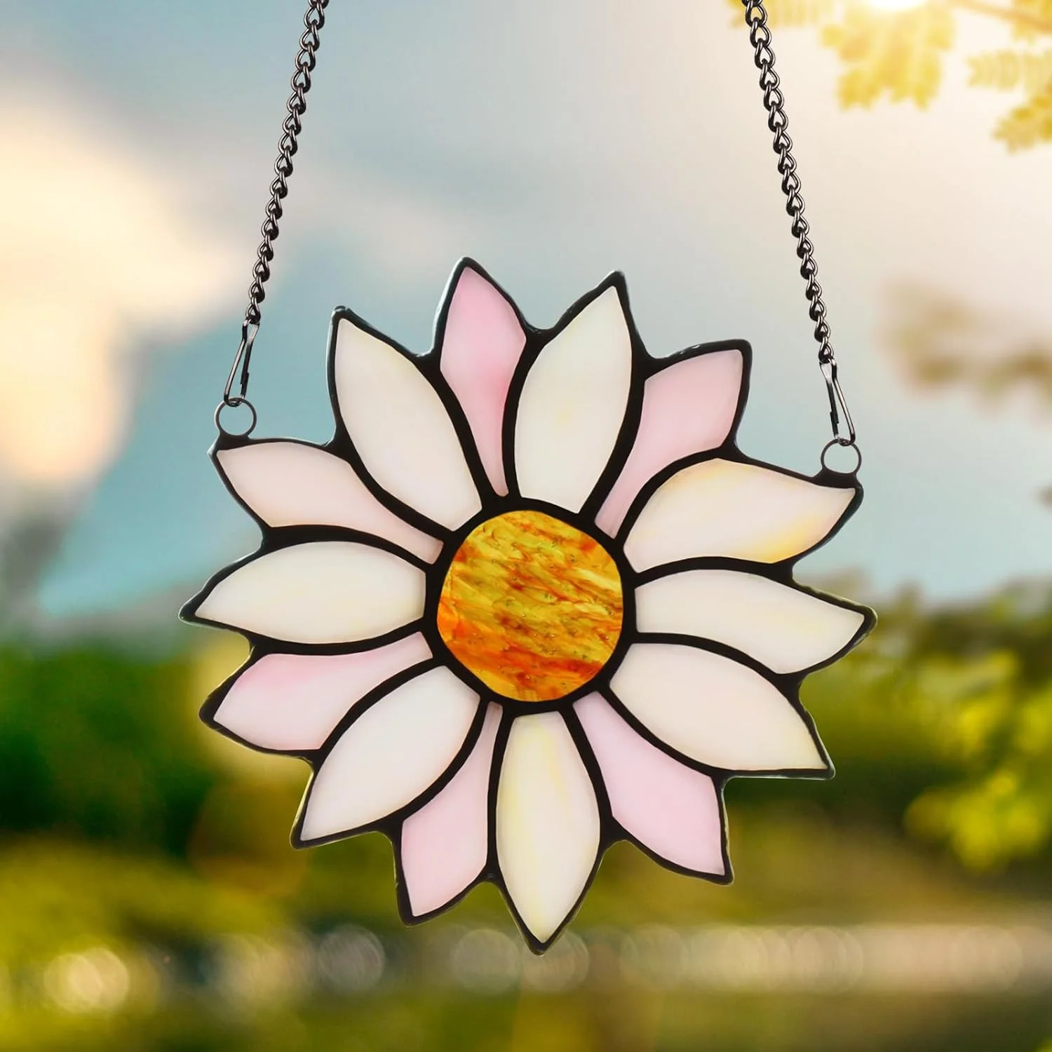 Stained Glass Sun Catcher Sunflower Sun Colorful House Hanging Light Catcher Glass Decoration Wall Window Garden Decoration