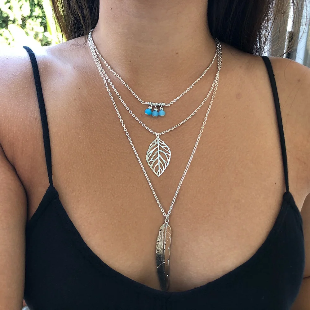 2024 Wholesale bo ho leafs pendant gold plated jewelry necklace layered for women fine jewelry necklaces