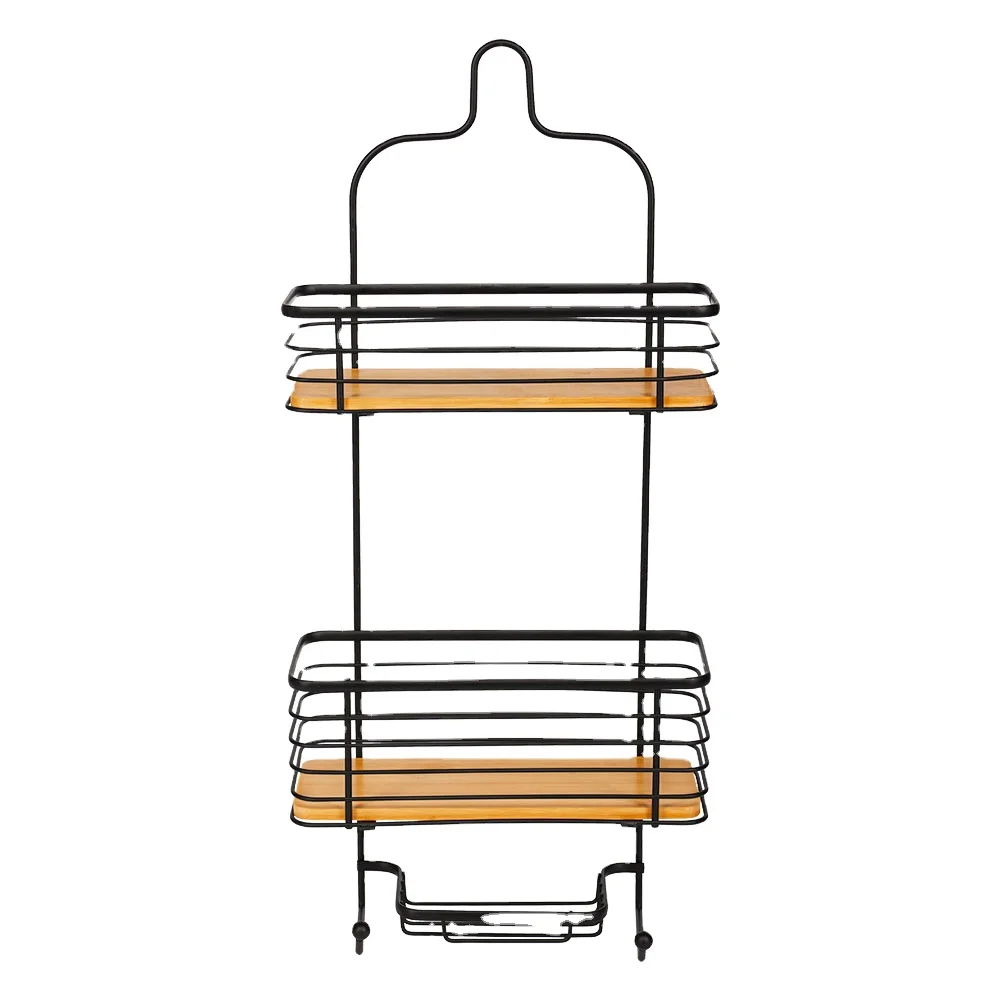 Best Price Rustproof Wire Over Shower Head Hanging Wooden Bathroom Organizer Shelf For Shower