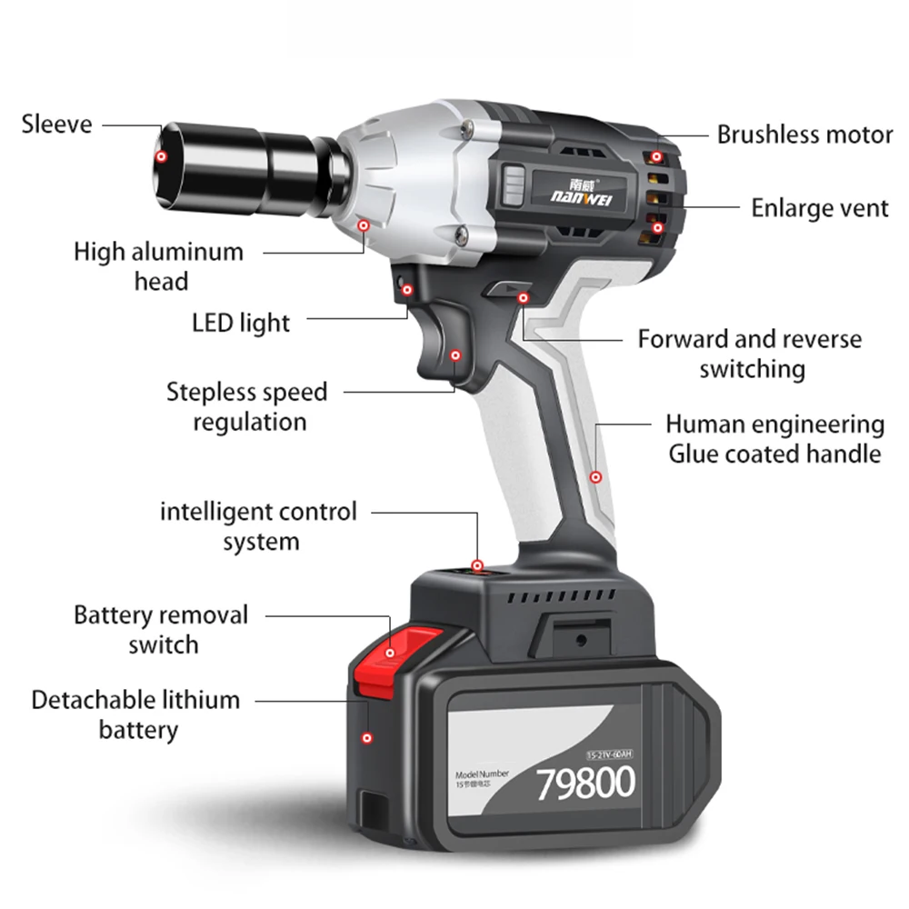 High quality customized 380N.m High Torque Brushless Electric Ratchet Impact Wrench