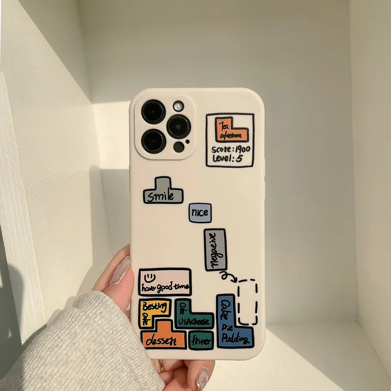 Games Style Funny Cover phone case For iphone 12  Lovely Silicone Phone Case Cover with Tetris pattern for iphone X phone cases