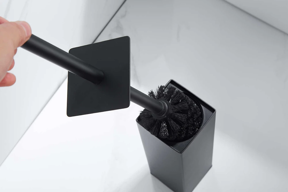 304 Stainless Steel Long Handle Toilet Cleaning Bowl Brushed Holder Set Black with Durable Scrubbing Bristles