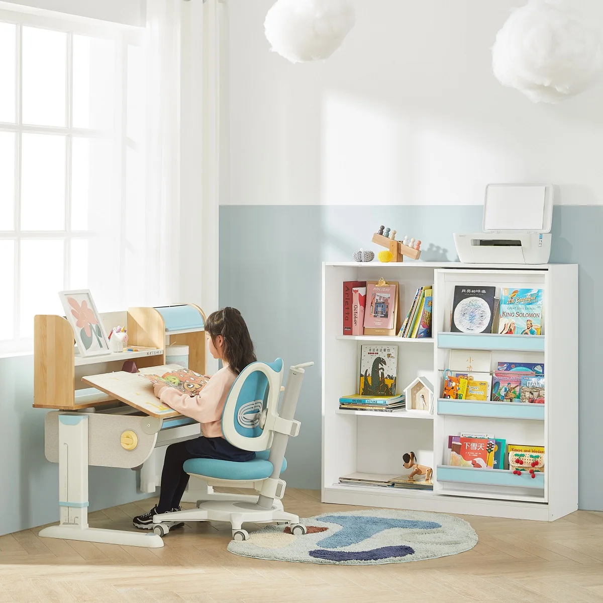 2M2KIDS Kids Shelf Wood Toy Storage Rack Multifunctional Kids Toy Storage Shelf with Blackboard