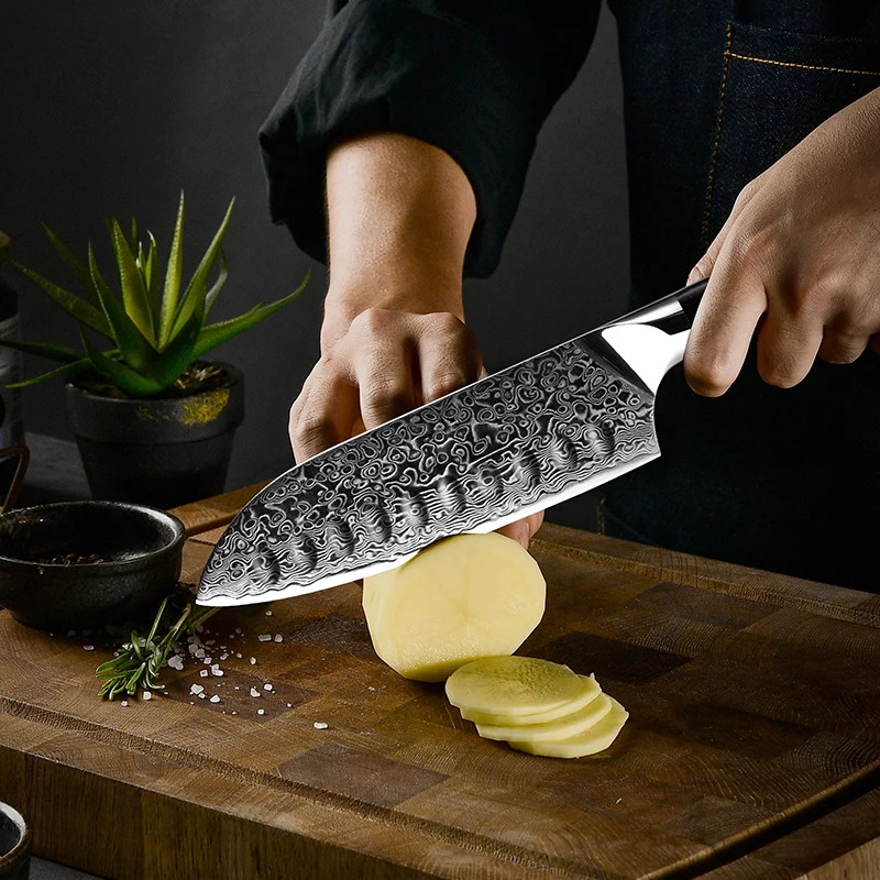 Wholesale Santoku Knife AUS10 Japanese Damascus Steel Kitchen Knife 67 Layers High Carbon Stainless Steel Chef Cooking
