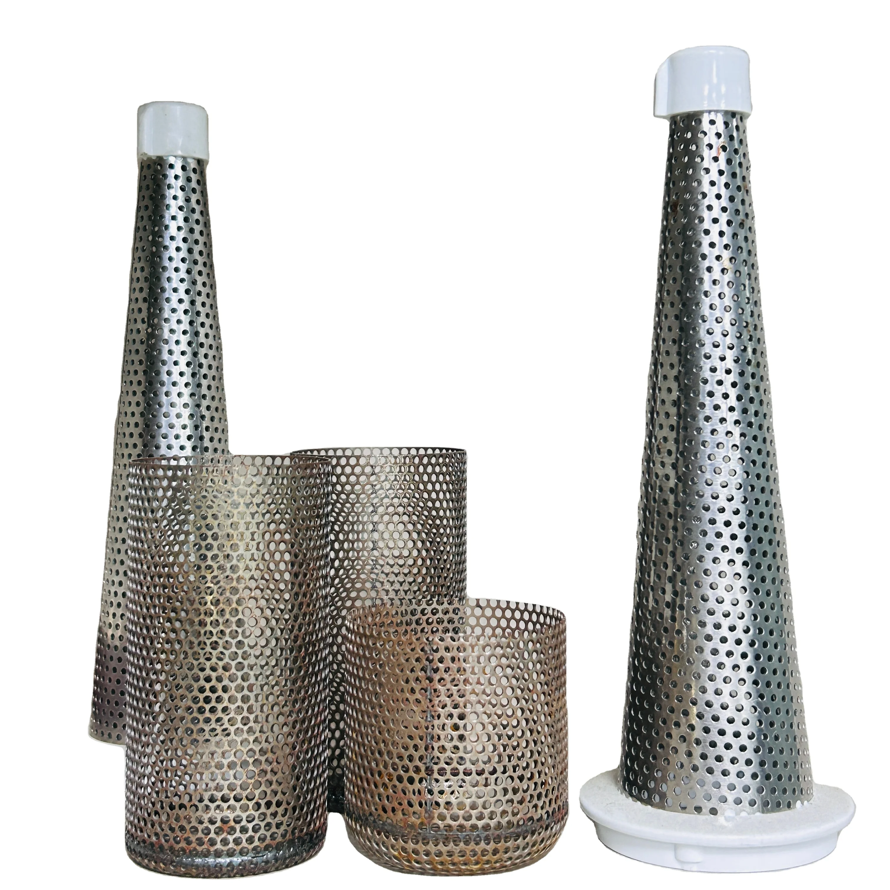Custom machining plastic tip stainless steel perforated round hole metal tube cone filter/net