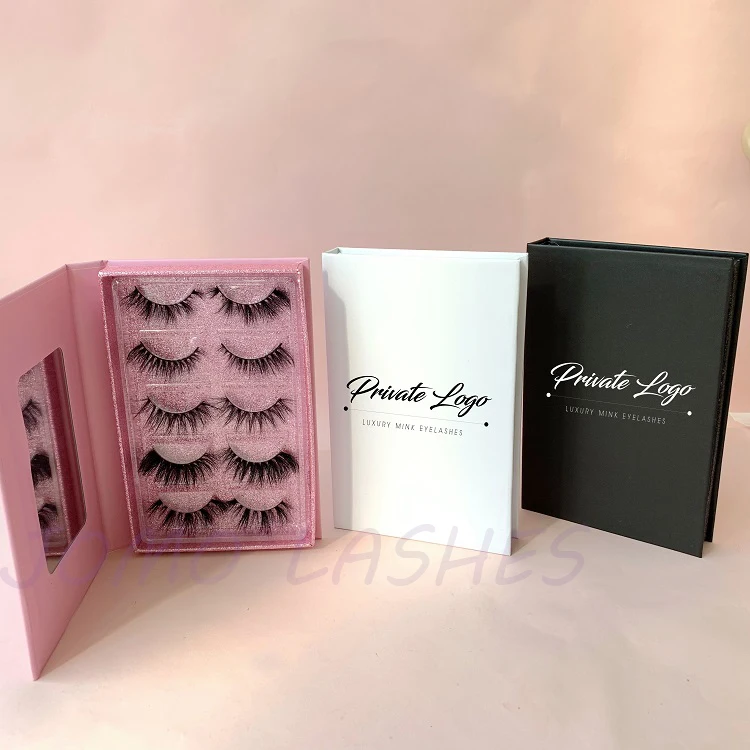 Low MOQ custom your logo lash packaging wholesale eyelashes vendor 5 pairs pack eyelashes book with mirror