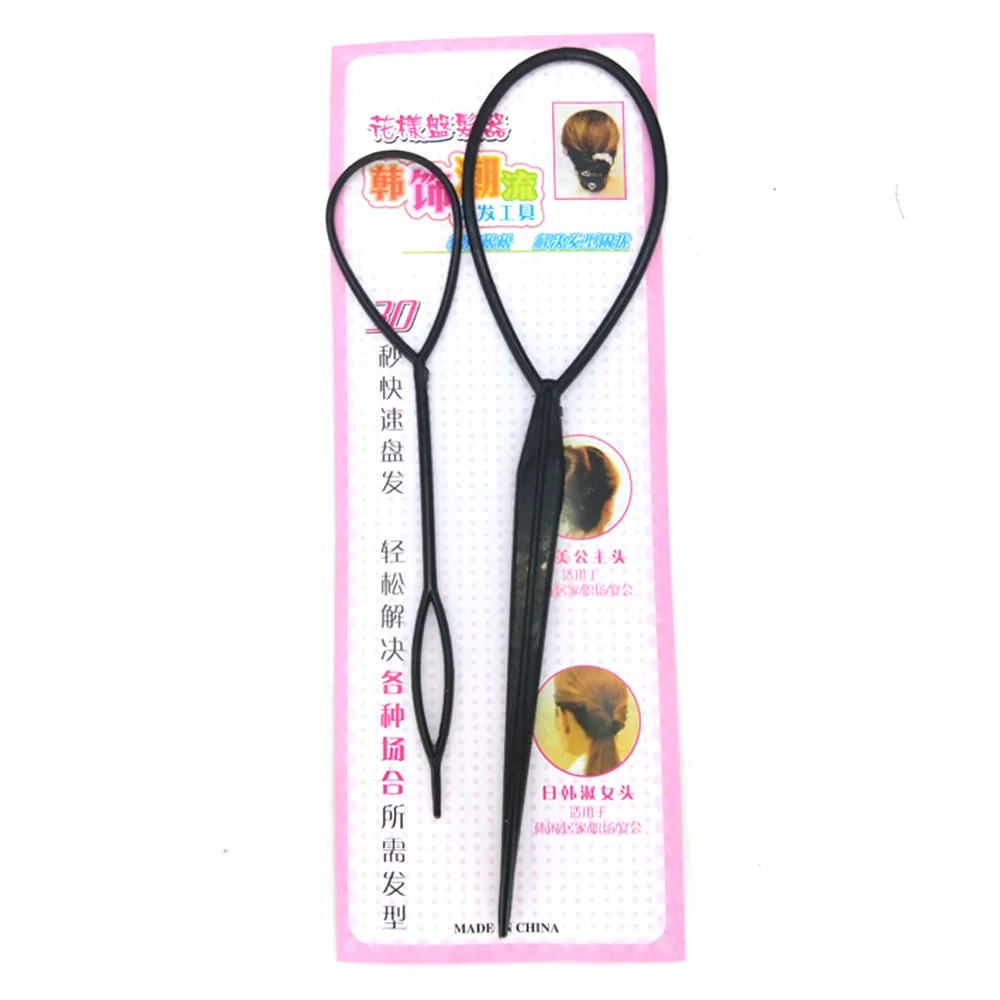 Popular 2pcs Ponytail Creator Plastic Loop Styling Tools Black Topsy Pony topsy Tail Clip Hair Braid Maker Styling Tool Fashion