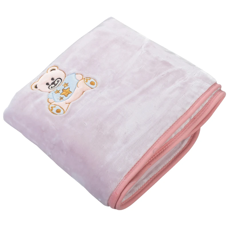 OEM Design Solid Embroidery 2 Plys Flannel Fleece Baby Blanket Sherpa Fleece Kid Children Warm Polyester Fabrics Throw