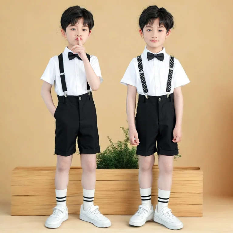 Baby Boys Wedding Clothes sets Kids Ring Bearer Outfit Formal Suit Toddler Clothes Cotton Gentleman Short Sleeve Top +Shorts 12Y