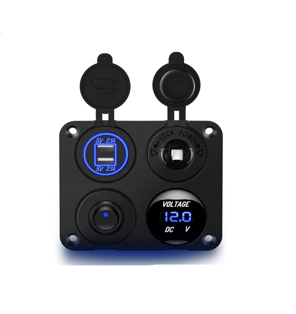 Car Modification USB Voltmeter Marine Caravan Ambulance Charging 4-in-1 Hole Panel RV Use Dual USB Power Socket