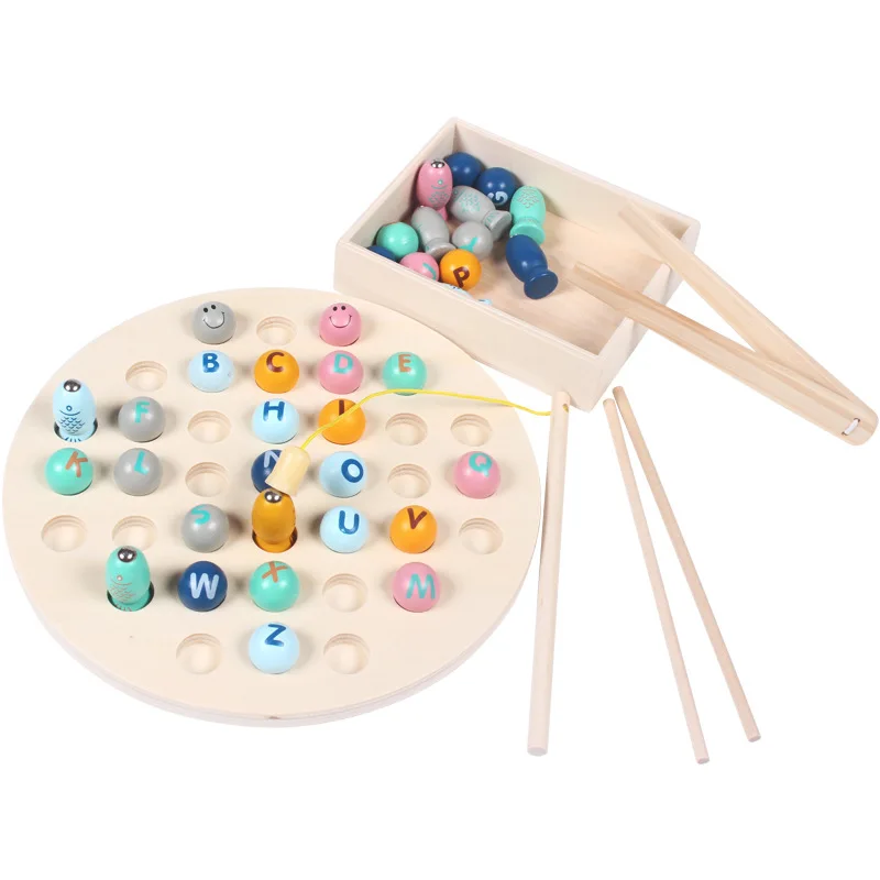 
4 in 1 Montessori Amazon Hot Selling Learning Alphabet Clip Beads Fishing Game Baby Cognition Match Game Toys For Kids Boy Girls 