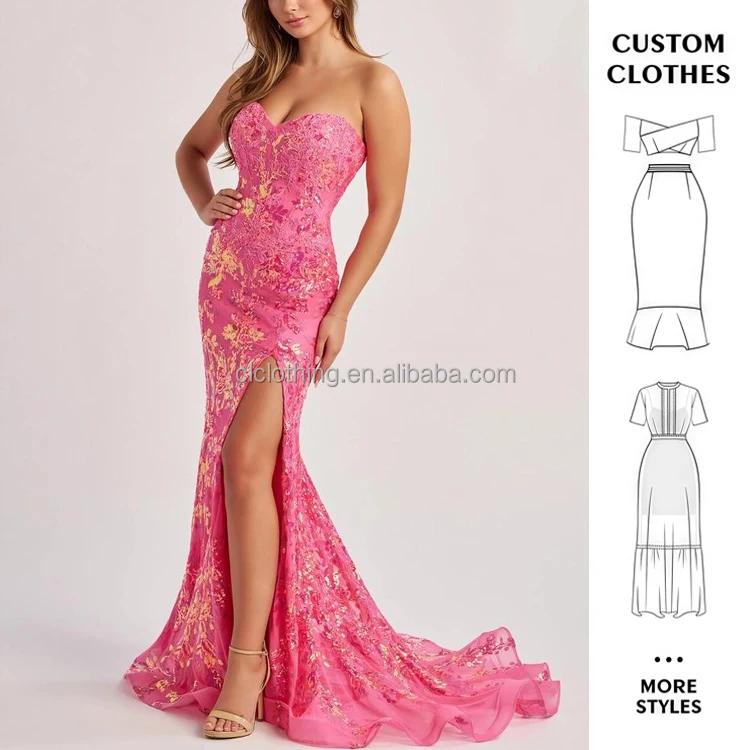 Платье на заказ длинное вечернее платье в стиле русалки с трендовым шлейфом высоким разрезом вышивкой блестками и роскошными цветочными узорами